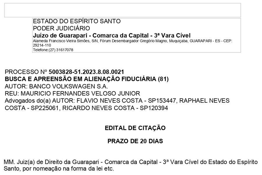 Banco Volkswagen x Maurício Fernandes Veloso Júnior