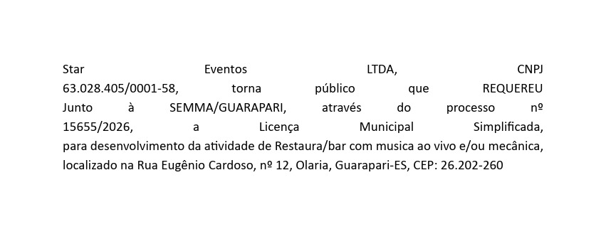 Star LTDA, CNPJ 63.028.405/0001-58, Junto à Eventos torna SEMMA/GUARAPARI, 15655/2026